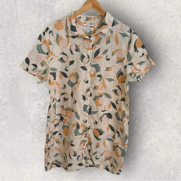 Rachel Zoe Womens XL 100% Linen Floral Print Shirt Dress Flowers Pockets Shift - Picture 2 of 4